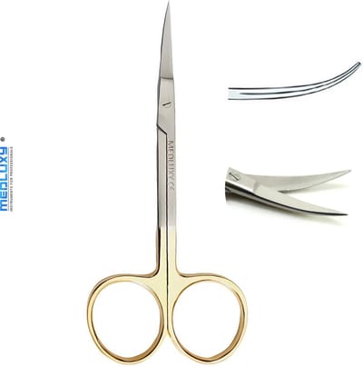 Medluxy - Irisschaar Gebogen Scherpe Punt Versterkt met Tungsten Carbide (Wolfraam) - EHBO Verpleegkunde Verbandschaar 11.5 cm - Nagelriemschaar Wenkbrauwschaar