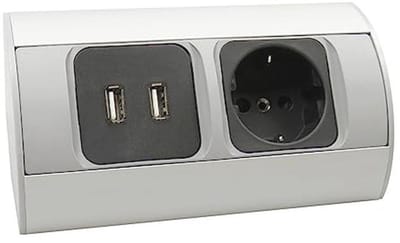 Hoekcontactdoos USB aluminium energiebox tafelstopcontact Powerport geaard contact