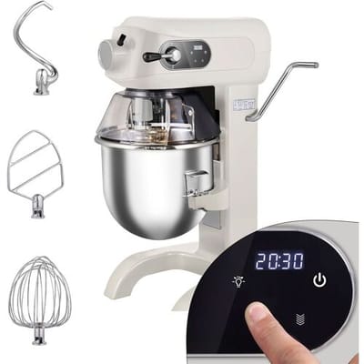 GGM Gastro Planetenrührmaschine - 20 Liter - 1,1 kW - mit Display, Beleuchtung & 3 Rühraufsätze - Hellelfenbein