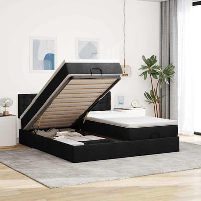 vidaXL - Ottoman - bed - met - matrassen - en - LED's - 200x200cm - stof - zwart