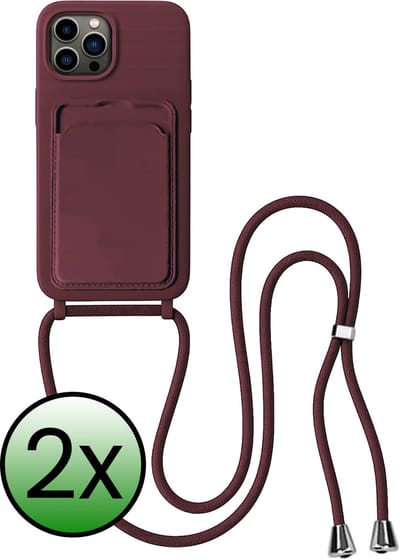 Hoes Geschikt voor iPhone 14 Pro Max Hoesje Pas Houder Case Hoes Met Koord Met Screenprotector - Hoesje Geschikt voor iPhone 14 Pro Max Hoes Met Telefoonkoord Pasjeshouder Cover - Aubergine