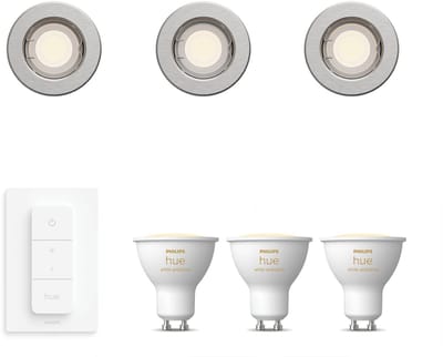 Philips Hue Peridot Set van 3 Inbouwspots (Nikkel) - Rond - Niet Richtbaar - GU10 - Warm tot Koelwit Licht - Incl. Hue Dimmer Switch - Hue White Ambiance