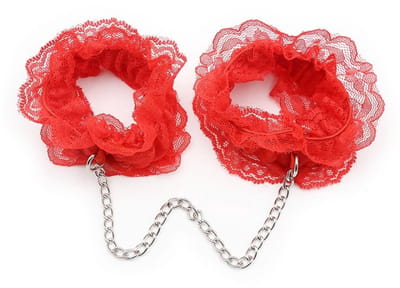 Nooitmeersaai - Handboeien met franjes en ketting - Kant - Rood - incl. ketting