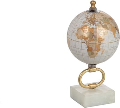 J-Line wereldbol Op Voet Marmer - metaal - wit/goud - extra small