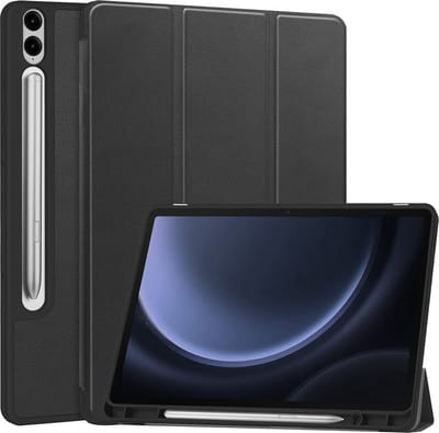 Hoesje - Geschikt voor Samsung Galaxy Tab S9 FE Plus - Dun & Stevig - Hard Cover Case - Trifold Bookcase Hoes - Met Uitsparing Geschikt voor S Pen - Hardcover Book - Tablethoes - Zwart
