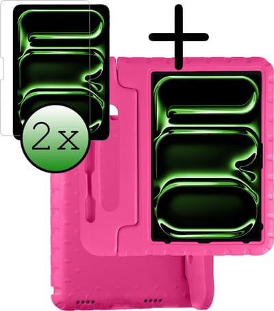 Hoesje Geschikt voor Apple iPad Pro (2024/2025) - 13 inch - Met 2x Screenprotector - Kinderhoes Shockproof Bumper - Kidsproof Case - Tablet Hoes - Kinder Hoes Cover - Roze