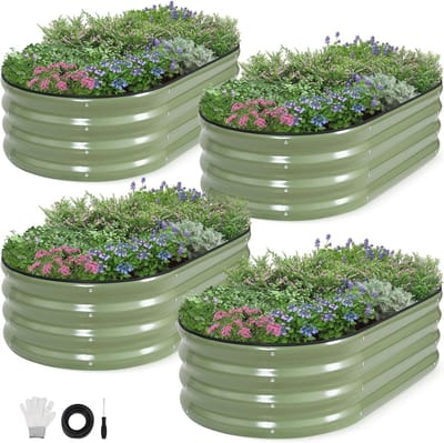 Famanu – Gegalvaniseerd verhoogd tuinbed - 4 meter metalen plantenbakken buiten voor het kweken van groenten - kruiden - bloemen stalen plant verhoogd tuinbedkit - olijfgroen 3 stuks