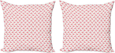 ABAKUHAUS Flamingo Decoratieve Kussenhoes, Set van 2, Exotische Fantasiedier 40x40 cm, Beige, Donker Koraal, Paars