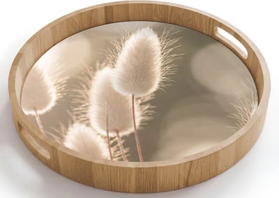 Dienblad rond 40x40 cm - Schootdienblad hout - Hazestaartgras - Wit - Zonlicht - Borrelplank rechthoek - Plateau houten dienbladen