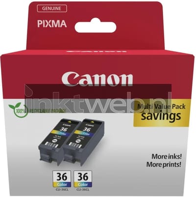 Canon Inktcartridge CLI-36 CL Twin Pack Origineel 2-pack Zwart, Cyaan, Magenta, Geel 1511B025