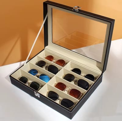 Zonnebrillen opberg doos - voor acht stuks - zwart - brillen organizer - luxe brillen doos - sieradendoos voor brillen - brillen etui - brillen opberg box - zonnebril houder - bril collectie display
