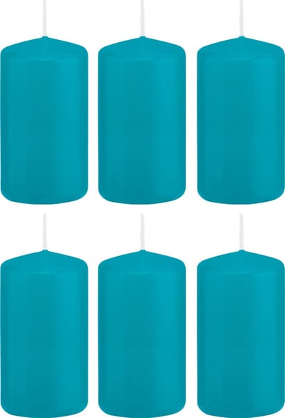 Trend Candles Cilinderkaars/stompkaars - 6x - turquoise - 6 x 12 cm - 40 branduren - met brandvertragende folie