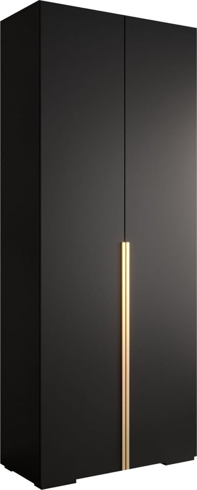 Opbergkast Kledingkast met 2 draaideuren Garderobekast slaapkamerkast Kledingstang met planken | Gouden Handgrepen, elegante kledingkast, glamoureuze stijl (LxHxP): 100x237x47 cm - IVONA 1 (Zwart, 100 cm)
