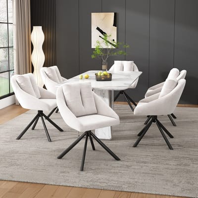 Sweiko Moderne Beige Fluwelen Stoel, 6-sets,Geschikt voor 360° rotatie, Stijlvolle en comfortabele roterende eetkamerstoel, ademende fluwelen stof, ergonomisch ontwerp, elegante Beige roterende stoel