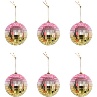 Housevitamin - Kerstversiering - Kersthanger - Discobal - Foam - Set van 6 - Roze/Goud - 6x6x6cm