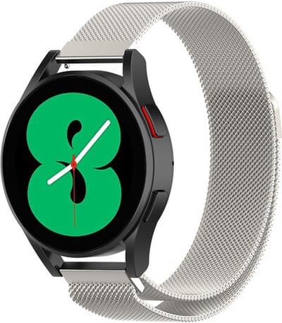 By Qubix Milanese bandje 20mm - Starlight / Sterrenlicht - Geschikt voor Samsung Galaxy Watch 7 (40 & 44mm) - Galaxy Watch 6 - Galaxy Watch 6 Pro - Galaxy Watch 5 (Pro) - Galaxy Watch 4 - Galaxy Watch 4 Classic - Active 2 - Watch 3 (41mm)