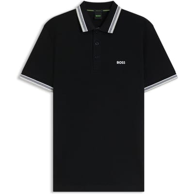 Boss Herenpoloshirt ‘Paddy’ met contrasterende boorden (Zwart/Grijs)