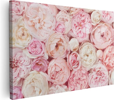 Artaza Canvas Schilderij Pioenrozen - 30x20 cm - Klein - Muurdecoratie Bloemen - Wanddecoratie Woonkamer - Kamer Accessoires Roze