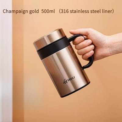 Roestvrijstalen Thermosbeker Voor Mannen Kantoor Thermische Isolatie En Koude Beker Zakelijk Draagbare Filter Theekop Met Handvat 500-520ml brown