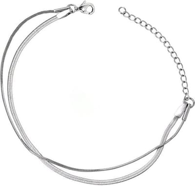Armband Dames - Zilveren RVS Staal Stainless Steel armband- Dubbellaags armband- 18 cm- Vrouwen Armband- Zilveren Armband Dames-Moederdag