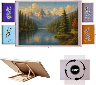 Draaibaar Puzzelbord - Puzzelstation met Laden - Ontspannen Puzzelen - Kantelbaar en Draaibaar - 92 x 65 cm - Beige Wit