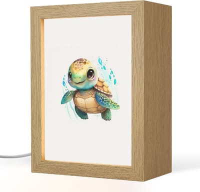 Nachtlampje 15x20 cm - Kinder lampje - Schildpad - Waterverf - Kleuren - Dieren - Meisjes - Jongens - Tafellamp kinderkamer - Slaapkamer lamp - Bedlamp kinderen - Kinderlampje stopcontact - Wandlamp babykamer - Nachtlampjes
