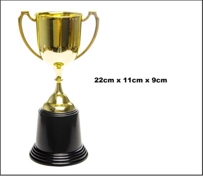 Kampioensbeker goud /zwart 22cm - Kunstof - Kampioen beker trophy thema feest festival evenement