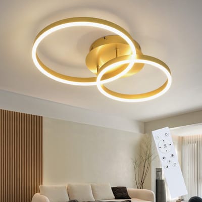 NETTLIFE Plafondlamp LED - Goud - Ring Design - 2-Lichts - Dimbaar - 46W - Moderne Plafondverlichting - met Afstandsbediening - voor Slaapkamer | Keuken | Woonkamer