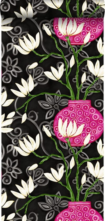 Origin Wallcoverings behang magnolia zwart en roze - 53 cm x 10.05 m - 346927