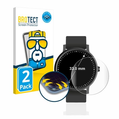 BROTECT - Screenprotector voor Horloges (Rond, ø: 33 mm) - Folie Beschermfolie transparant volledig dekking - 2 Stuks