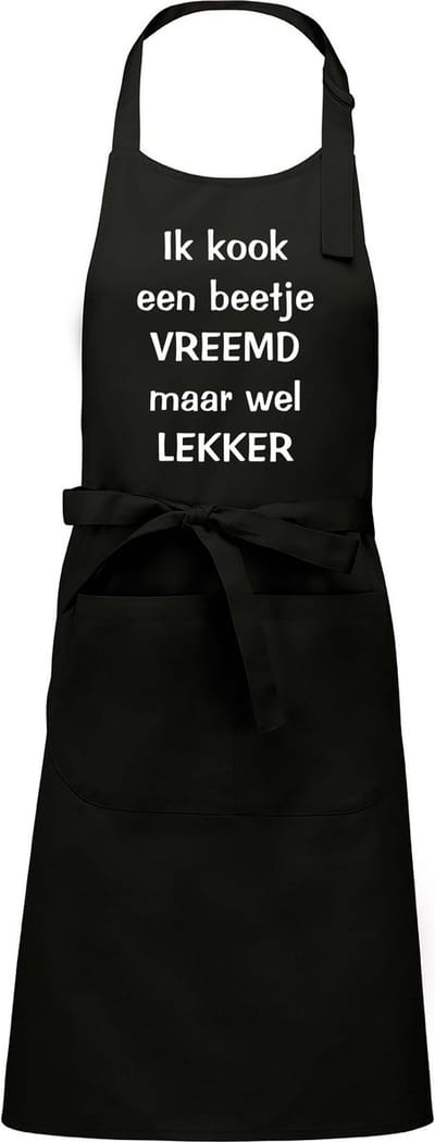 Mijncadeautje - Keuken- en Barbecueschort - Ik kook een beetje vreemd maar wel kekker - Tekstschort - Verjaardag - Humorschort - zwart