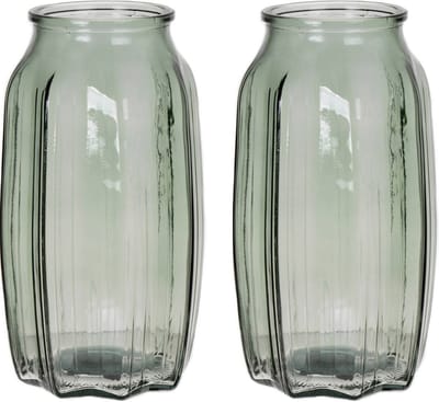Bellatio Design Bloemenvaas - 2x - lichtgroen - transparant glas - 12 x 22 cm - vaas