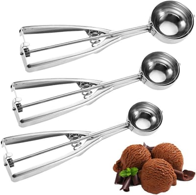 Set van 3 Ronde RVS IJslepels voor IJs, Fruit en Aardappelpuree - Duurzaam en Ergonomisch Ontwerp