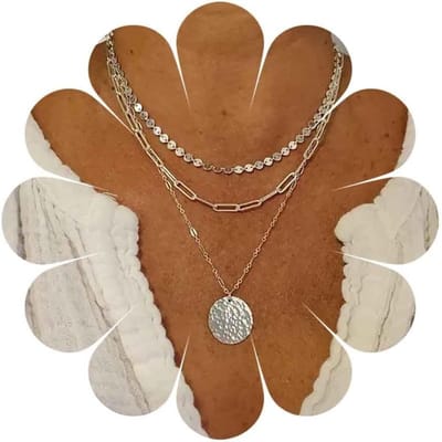 Gelaagde Schijf Hangketting in Goud met Kleine Munt en Paperclip Schakelketting - Vintage Choker Sieraad voor Vrouwen met Sequins en Elegante Afwerking