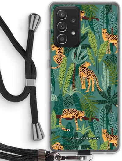 Case Company® - Hoesje met koord geschikt voor Samsung Galaxy A52s 5G hoesje met Koord - Luipaard 2 - Telefoonhoesje met Zwart Koord - Bescherming aan alle Kanten en Over de Schermrand
