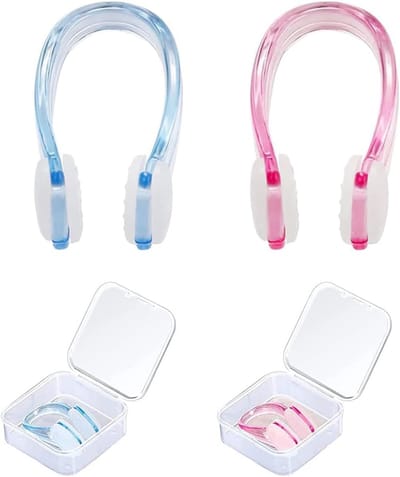 2-pack zwemneusklemmen – zachte siliconen waterdichte neuspluggen met opbergdoosjes, antislip en comfortabel passend voor volwassenen, geschikt voor zwembadtraining en watersport (blauw, roze)