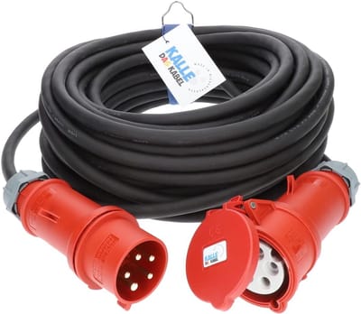 KALLE DAS KABEL CEE Verlengkabel 400V 32A – H07RN-F 5G – Professioneel Neopreen Starkstromkabel – CEE Stekker & CEE Kupplung – IP44 Weerbestendig – Voor Bouw, Industrie & Buiten – 4 mm² 25 Meter