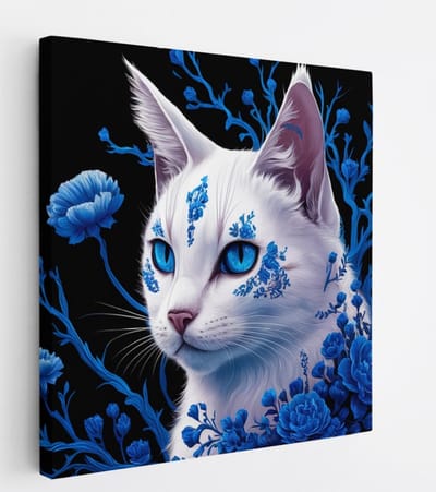 Saammp Canvas Schilderij - Abstract Kleurrijke Kat - Natuur - Dieren - 20x20 - Foto op canvas - Wanddecoratie - Muurdecoratie Woonkamer - Slaapkamer decoratie - Canvas Print
