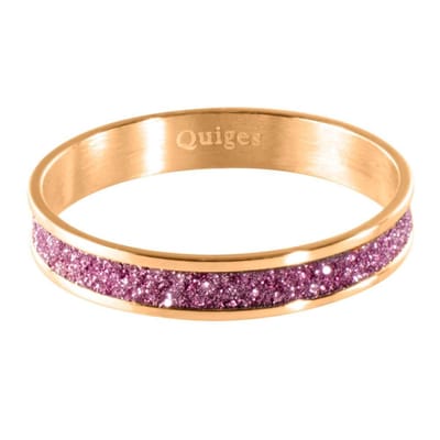 Quiges Stapelring Dames - Vulring Roze Glitter - RVS Roségoudkleurig - Maat 21 - Hoogte 4mm
