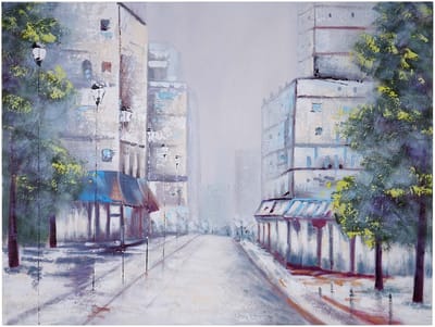 Olieverfschilderij dorp, 100% handgeschilderde muurschildering XL, 120x90cm