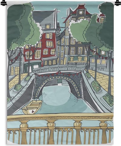 Wandkleed Amsterdam illustratie - Illustratie van de grachten in Amsterdam Wandkleed katoen 150x200 cm - Wandtapijt met foto