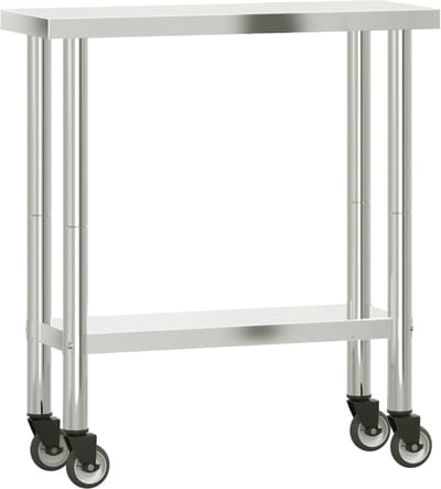 vidaXL - Keukenwerktafel - met - wielen - 82,5x30x85 - cm - roestvrij - staal