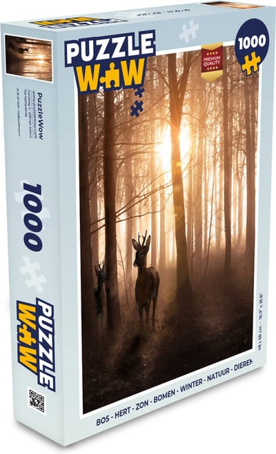 Puzzel Bos - Hert - Zon - Bomen - Winter - Natuur - Dieren - Legpuzzel - Puzzel 1000 stukjes volwassenen