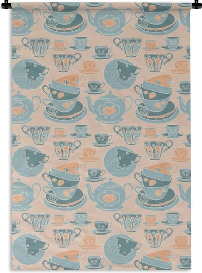 Wandkleed - Wanddoek - Patronen - Vintage - Kopje - Thee - 120x180 cm - Wandtapijt