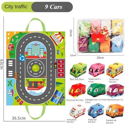 Baby Montessori Zacht Autospelletje met Kaartspelmat Opbergtas Baby Stoffen Boek Schattige Cartoon Sensorische Trainingsspeeltjes Peuters Cadeaus