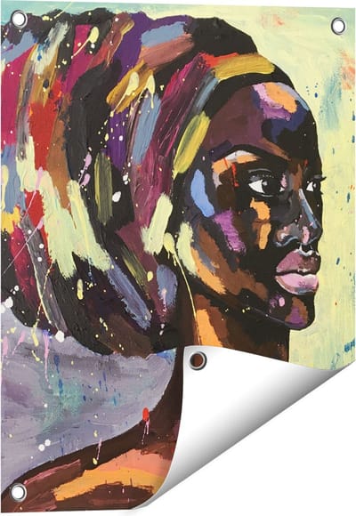 Gards Tuinposter Getekende Afrikaanse Vrouw - Abstract - 40x50 cm - Tuindoek - Tuindecoratie - Wanddecoratie buiten - Tuinschilderij