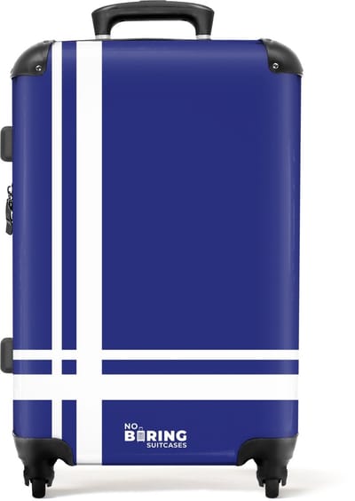 NoBoringSuitcases.com® - Koffer groot - Rolkoffer lichtgewicht - Donkerblauw met wit kruispatroon - Vakantie reiskoffer met 4 wielen - Grote trolley XL - Travel suitcase large - 20 kg bagage - Ruimbagage medium met TSA slot