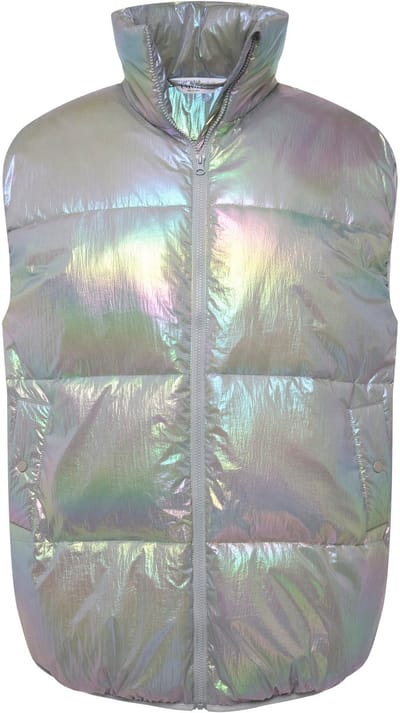Studio Untold - Dames - Gewatteerde bodywarmer oversized holografic-look rits180 - Zilver melange - Maat 50+