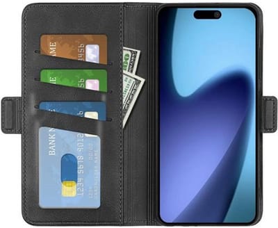 Mobiq - PU Lederen Wallet Hoesje met Sluiting geschikt voor iPhone 17 Air - zwart