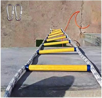 Touwladder Noodladder - Veiligheidsladder Vluchtladder - Snelle Ontsnapping - Vlamvertragend Slijtvast - 8 Meter Lengte - Wit